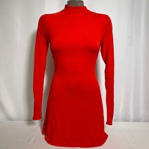 Naked Wardrobe Red Mock Neck Long Sleeve Mini Dress Women's SMALL NWT